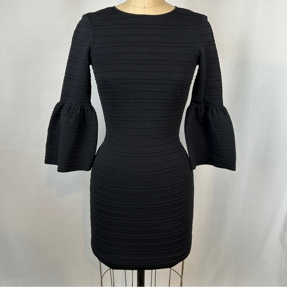 NEW Ted Baker Black Bell Sleeve 3/4 Bodycon Mini Dress Size 0 (US 0-2) - Picture 6 of 15